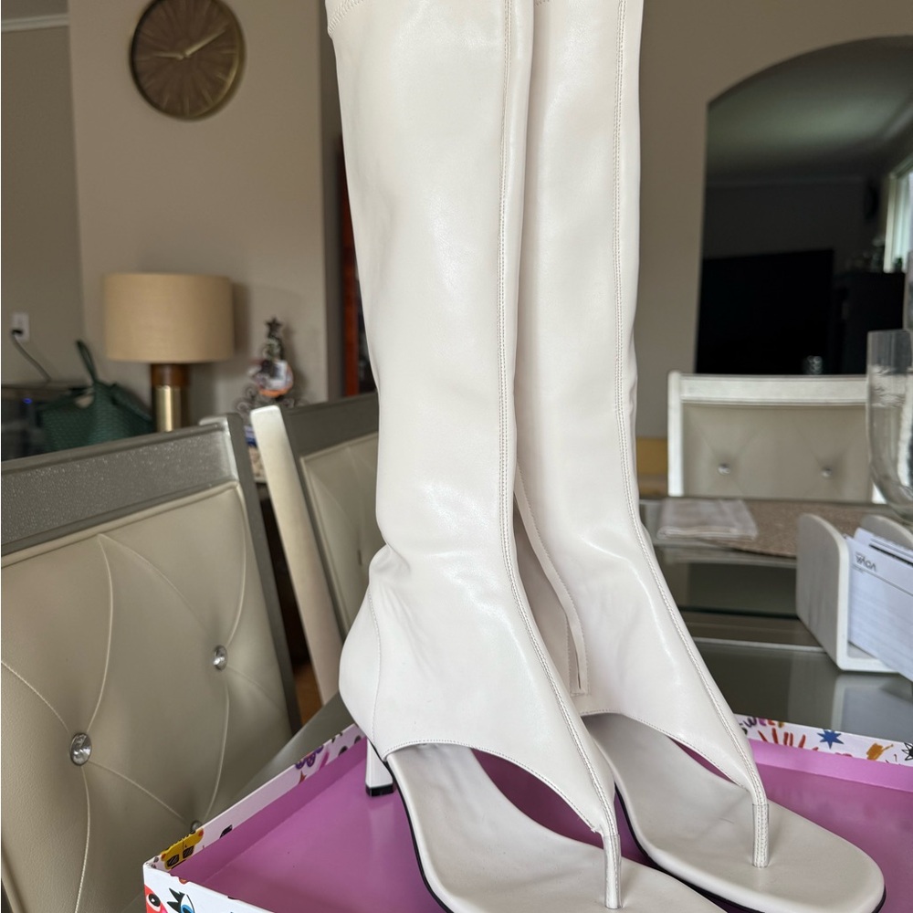Chic White Heeled boots , sandal style . Summer parties, Bridal !!!!
